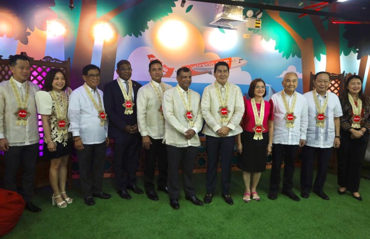Senator Erwin Tulfo and aviation officials at AirAsia Philippines The Red Horizon HQ launch in Pasay, July 2025